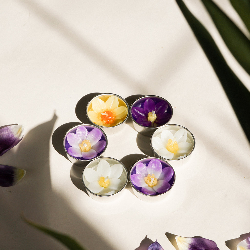 Handmade flower candles, natural wax candles, pebble soaps
