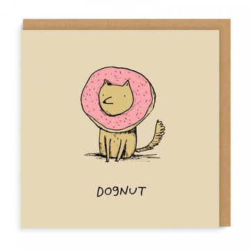 A master of doughnut lover and the dog lover in one.  Size A6 (14.8 x 14.8 cm) That fits as a standard sized letter in the UK mail. Includes a brown envelope. Printed on 280gsm FSC Broad - this means that the paper is produced from sustainable forests and/or recycled materials.